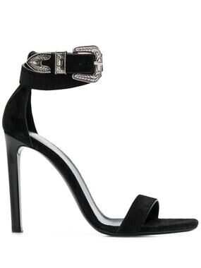 NIB Saint Laurent Mica Western Buckle Black 105mm Sandals 36.5EU/6.5US $1095.00